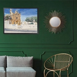 «The Capuccini Church, 2012» в интерьере классической гостиной с зеленой стеной над диваном