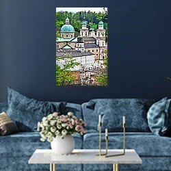 «Австрия. Зальцбург. Собор» в интерьере современной гостиной в синем цвете