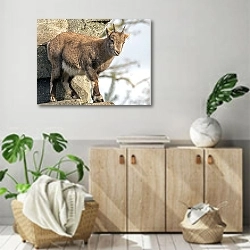 «Двое оленей на склоне горы» в интерьере современной комнаты над комодом