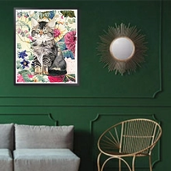 «Sitting pretty 1» в интерьере классической гостиной с зеленой стеной над диваном