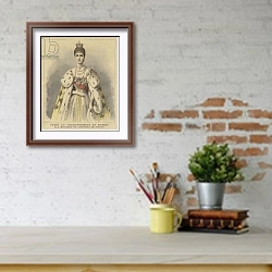 «Tsarina Alexandra of Russia in her coronation robes» в интерьере кабинета с кирпичными стенами над письменным столом