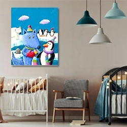 «Симпатичная голубая лиса на Южном полюсе» в интерьере детской комнаты для мальчика