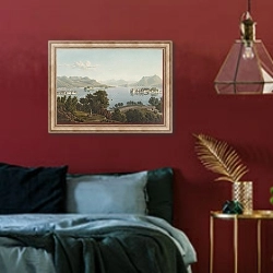 «Vue du Lac Majeur et des Isles Boromées» в интерьере спальни с акцентной стеной
