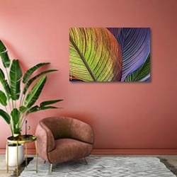 «Разноцветные листья 1» в интерьере современной гостиной в розовых тонах