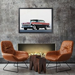 «Hudson Hornet Hollywood Coupe '1957» в интерьере в стиле лофт с бетонной стеной над камином