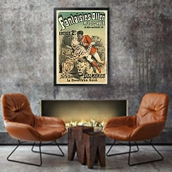 «Fantasies-Oller-Music-Hall… Delmonico, le Dompteur noir» в интерьере в стиле лофт с бетонной стеной над камином