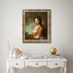 «Портрет неизвестной в желтой шали» в интерьере в классическом стиле над столом