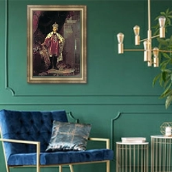 «Портрет Павла I в костюме гроссмейстера Мальтийского ордена. 1800» в интерьере в классическом стиле с зеленой стеной