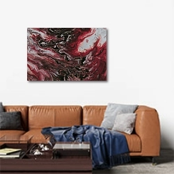 «Черное в красном» в интерьере современной гостиной над диваном