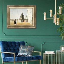 «Царь-колокол в Московском Кремле» в интерьере в классическом стиле с зеленой стеной
