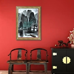 «misty mountains lake and spring» в интерьере в этническом стиле