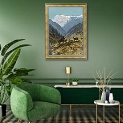 «Гамсвильдрудель» в интерьере гостиной в зеленых тонах