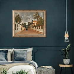 «Vue Des Environs De Paris» в интерьере классической спальни с темными стенами