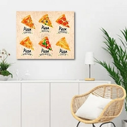 «Пицца разных видов» в интерьере гостиной в скандинавском стиле над комодом