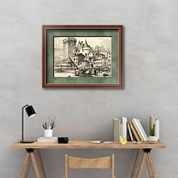 «Angouleme, France, illustration from 'Spanish Pictures' by the Rev. Samuel Manning» в интерьере кабинета с серыми стенами над столом