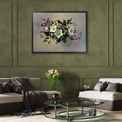 «AB/89 Christmas roses» в интерьере гостиной в оливковых тонах