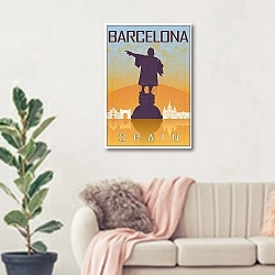 «Барселона: Путешествие к Монументу Колумба» в интерьере современной светлой гостиной над диваном