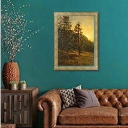 «Калифорнийские секвойи» в интерьере гостиной с зеленой стеной над диваном