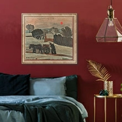 «Soleil couchant en Brabant» в интерьере спальни с акцентной стеной