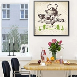 «Иллюстрация с китайским чаем» в интерьере кухни рядом с окном