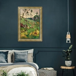 «Motiv bei Dross, N. Oe» в интерьере классической спальни с темными стенами