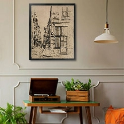 «Charlemagne Street in Paris» в интерьере комнаты в стиле ретро с проигрывателем виниловых пластинок