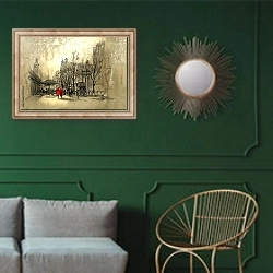«Пара в красном» в интерьере классической гостиной с зеленой стеной над диваном