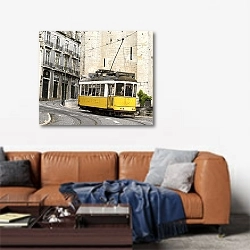 «Португалия, Лиссабон. Classic yellow tram» в интерьере современной гостиной над диваном