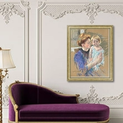 «Mother in Purple Holding her Child, c.1914» в интерьере в классическом стиле над банкеткой