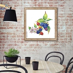 «Веточка ежевики с ягодами и цветами 1» в интерьере современной кухни с кирпичной стеной