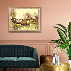 «Лодки на канале Сен-Мартен в Париже» в интерьере классической гостиной над диваном