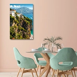 «Италия, Амальфитанское побережье 14» в интерьере современной столовой в пастельных тонах