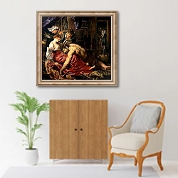 «Samson and Delilah, c.1609 2» в интерьере в классическом стиле над комодом