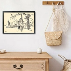 «Gezicht op de Hoofdtoren» в интерьере в стиле ретро над комодом