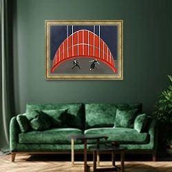 «Театральные макеты 7» в интерьере зеленой гостиной над диваном