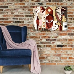 «Абстрактная музыка 1» в интерьере в стиле лофт с кирпичной стеной и синим креслом