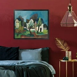 «Blühende Waldbäume II» в интерьере спальни с акцентной стеной