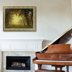 «Олень на поляне, Йосемити» в интерьере классической гостиной над камином