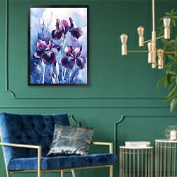 «A velvet embrace: the burgundy iris’s dance» в интерьере в классическом стиле с зеленой стеной