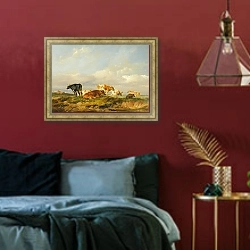 «Крупный рогатый скот На Кентском Лугу» в интерьере спальни с акцентной стеной