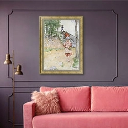 «У погреба» в интерьере гостиной с розовым диваном