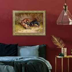 «Охотничий трофей» в интерьере спальни с акцентной стеной