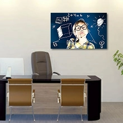 «Мышление ребёнка мелом на доске» в интерьере офиса над столом начальника