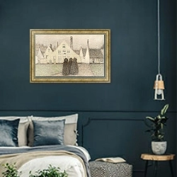 «Béguinage avec vieilles femmes» в интерьере классической спальни с темными стенами