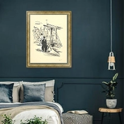 «Gezicht te Volendam.» в интерьере классической спальни с темными стенами