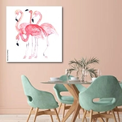 «Четыре розовых фламинго» в интерьере современной столовой в пастельных тонах