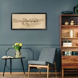 «Paris – Point du Vert-Galant» в интерьере гостиной в стиле ретро в серых тонах