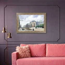 «South-east Aspect of the 1862 Exhibition Building, looking along Cromwell Road» в интерьере гостиной с розовым диваном