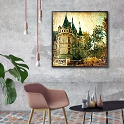«Франция. Сказочный замок №6» в интерьере гостиной в стиле лофт с кирпичной стеной