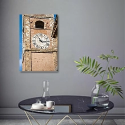 «Италия, Тоскана. Колле-ди-Валь-д'Эльса №2. Городские часы» в интерьере современной гостиной в серых тонах